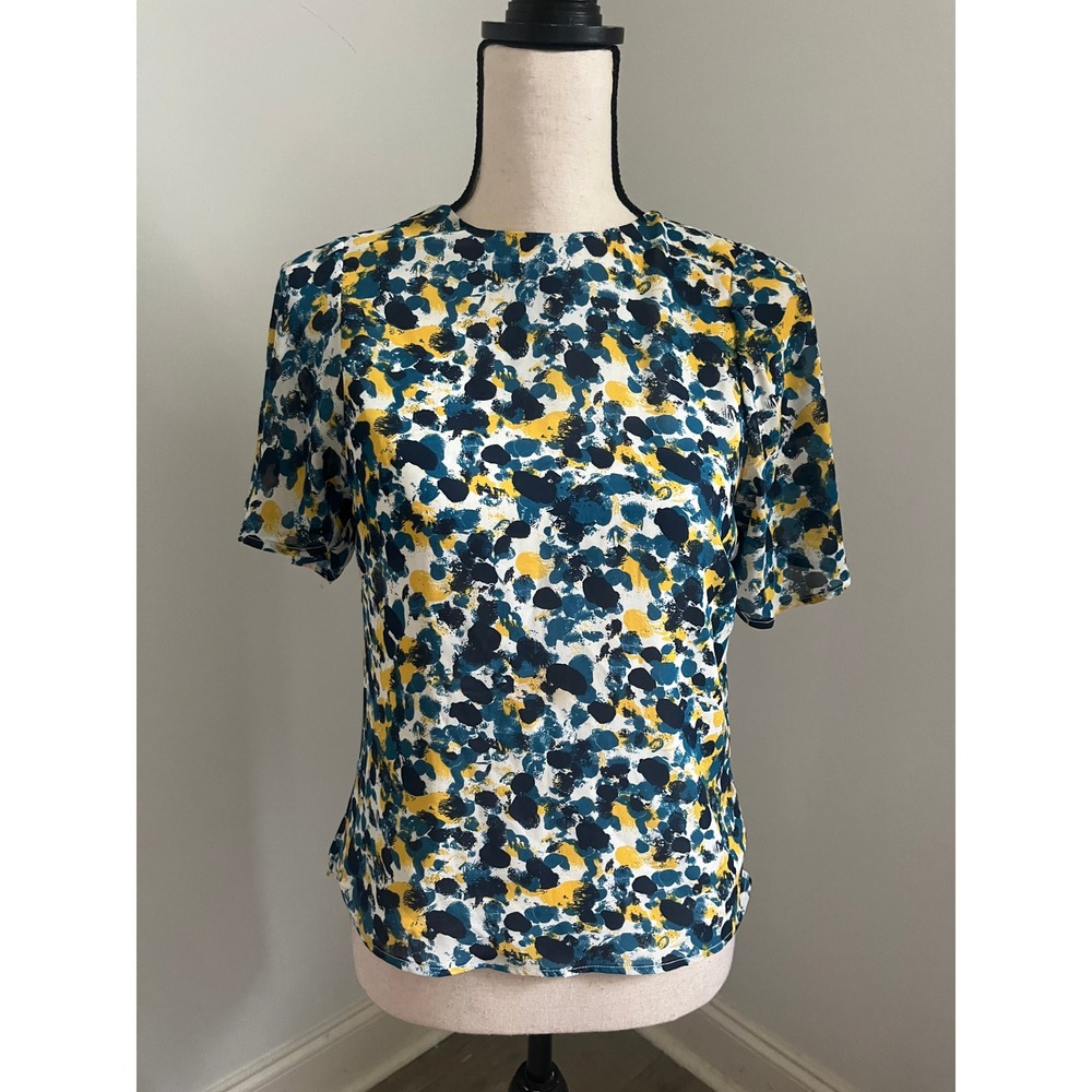 H&M Ditsy Floral Print Blouse 2 Short Sleeve Colorful Abstract Dots Office Chic